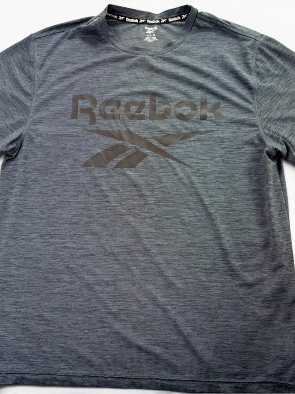 Reebok Men’s Large Gray Athletic T-Shirt Logo Performance Tee Short Sleeve
